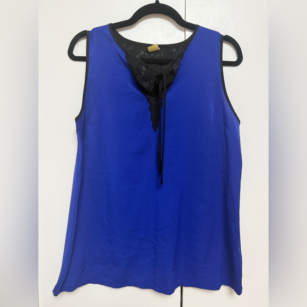 Worthington Royal Blue Sleeveless Lace-Trim Camisole with Black Accents - Picture 2 of 6
